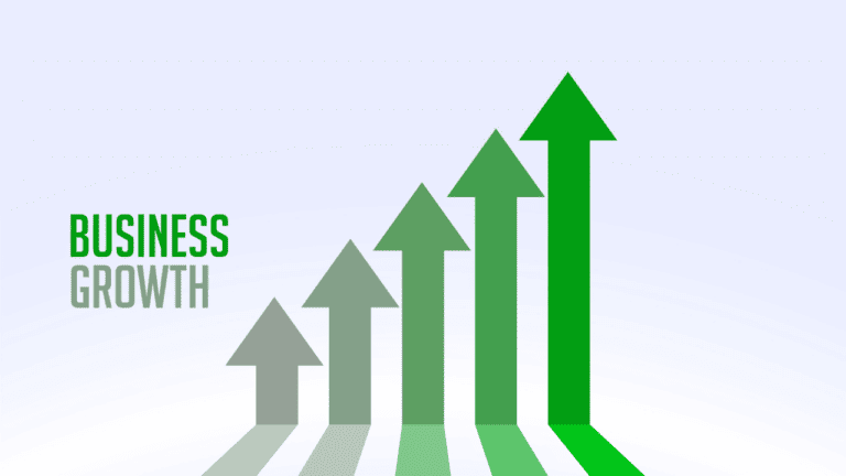 Graphic depicting Business Growth with rising arrows.