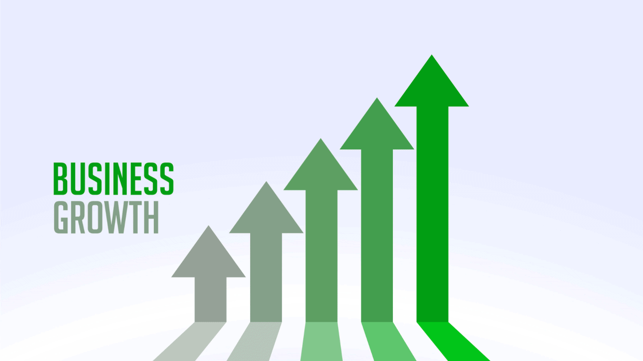 Graphic depicting Business Growth with rising arrows.