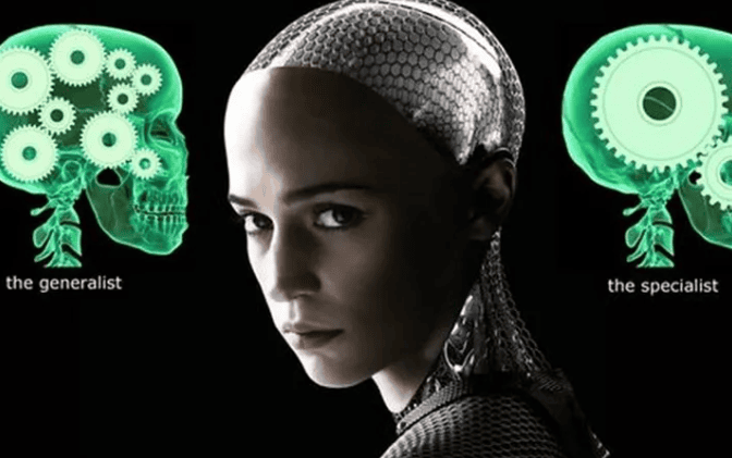 generalist brain and specialist brain with AI as the intersection