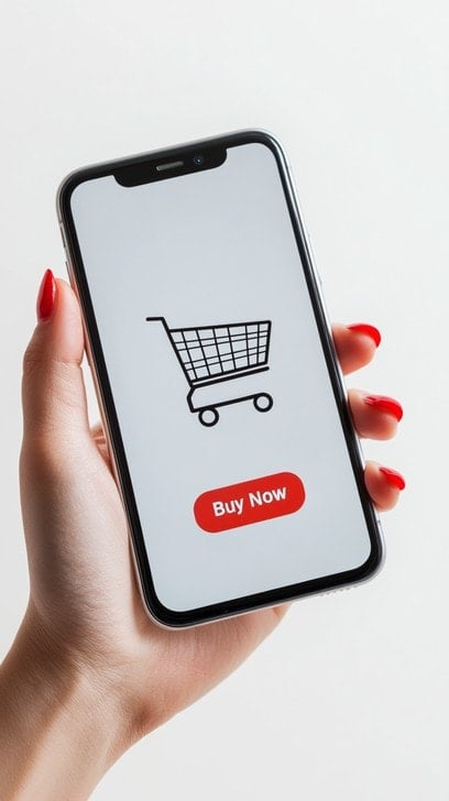 hand holding a cell phone with a shopping app