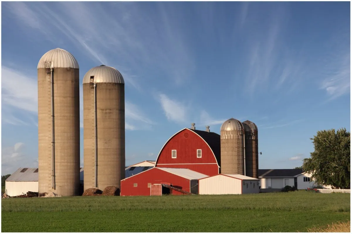 farm with grain silos