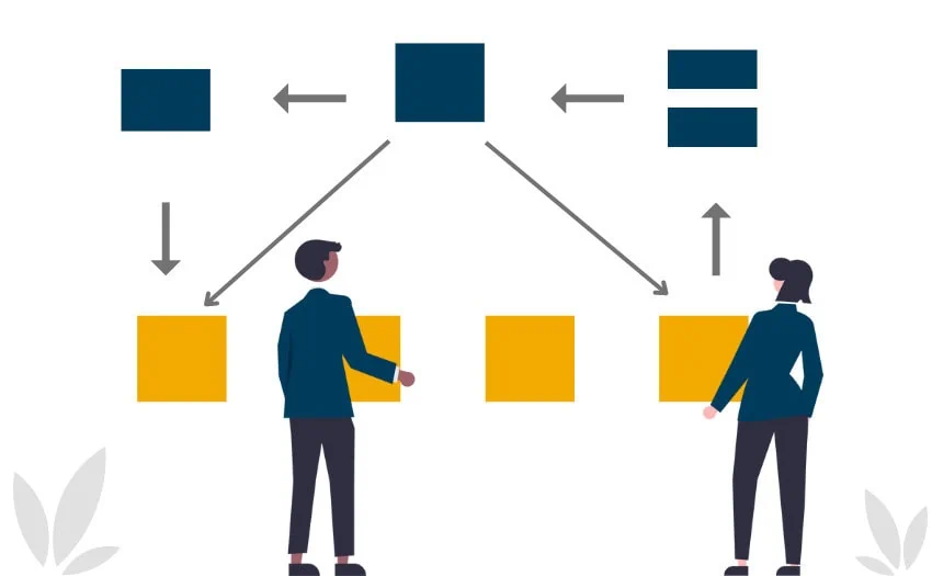 two people standing in front of a value stream map